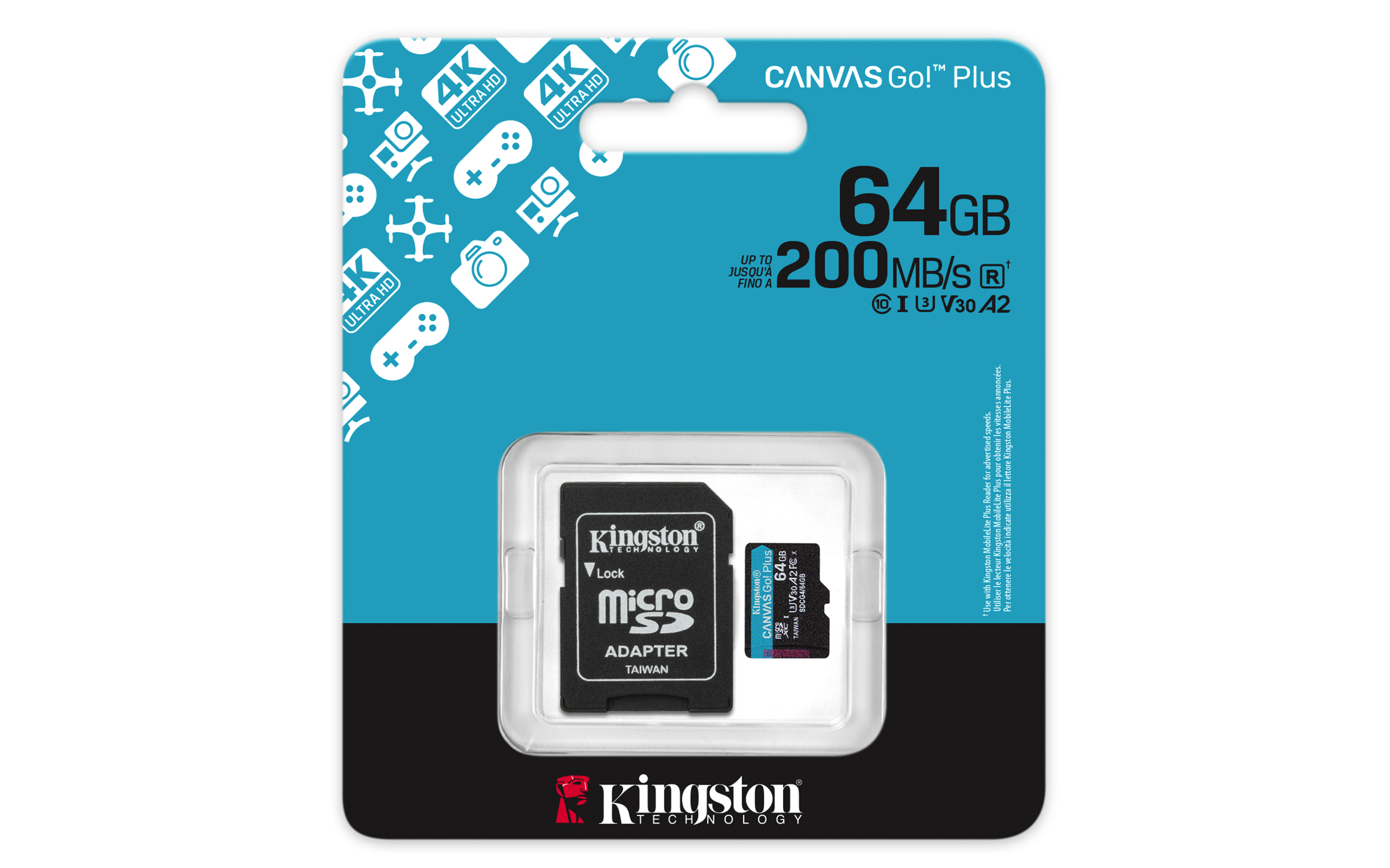 Kingston Technology 64GB microSDXC Canvas Go! Plus Gen4 200MB/s A2 U3 V30 kaart + adapter - Afbeelding 6