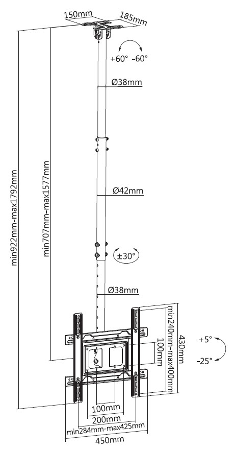 Equip 650321 32“-70” TV-beugel voor Vaste plafond TV Beugel - Afbeelding 9