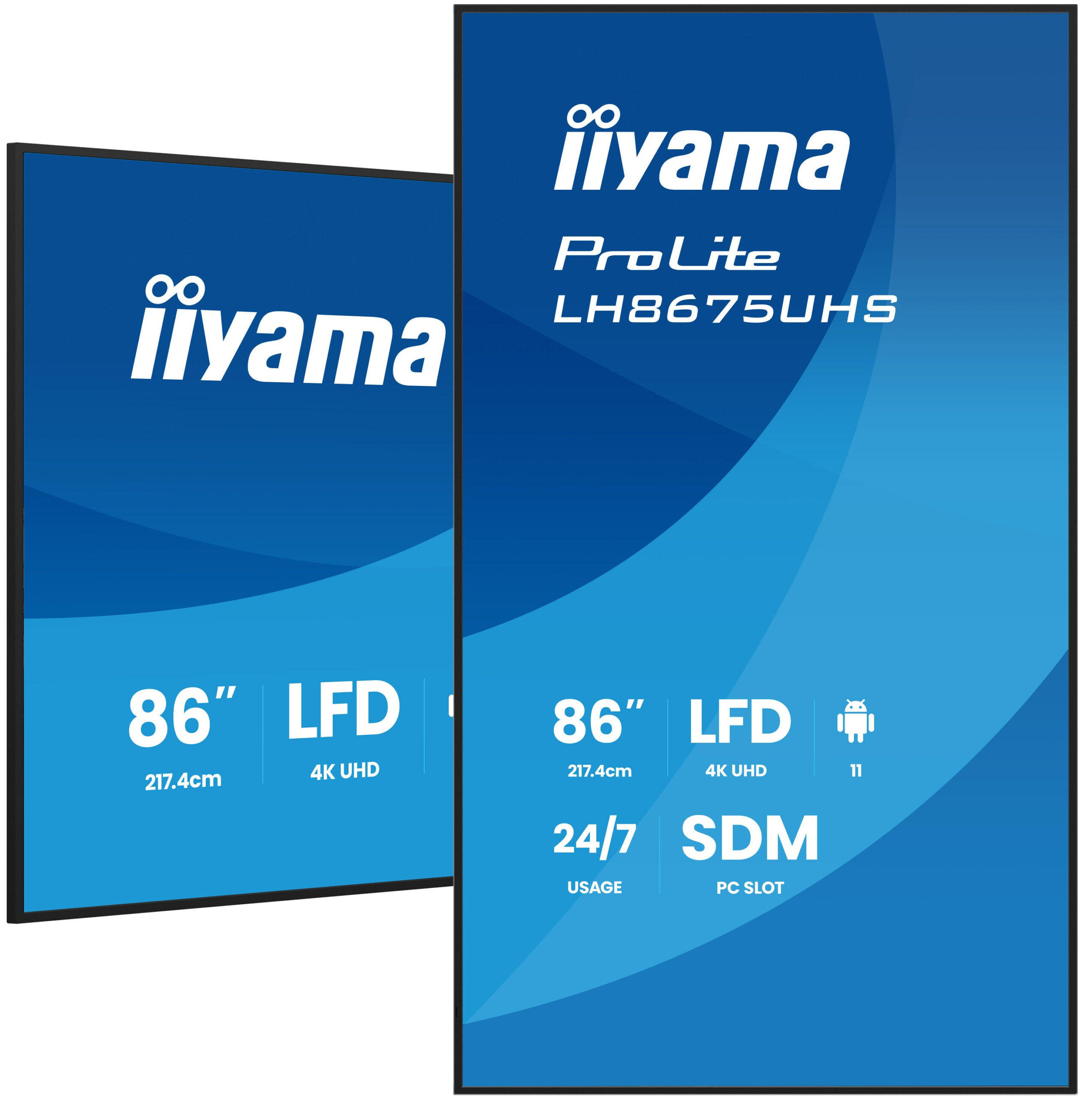 iiyama LH8675UHS-B2AG beeldkrant Digitale signage flatscreen 2,17 m (85.6") LCD Wifi 500 cd/m² 4K Ultra HD Zwart Type processor Android 11 24/7