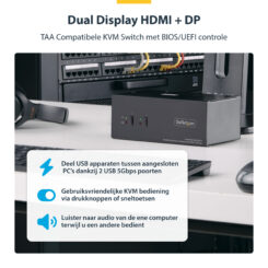 StarTech.com 2-Port Dual-Monitor DisplayPort en HDMI KVM Switch, 4K 60Hz, 1x HDMI & 1x DP Monitor, 2-Port USB Hub, 5Gbps, 2x USB HID Ports, TAA Compliant - Afbeelding 9