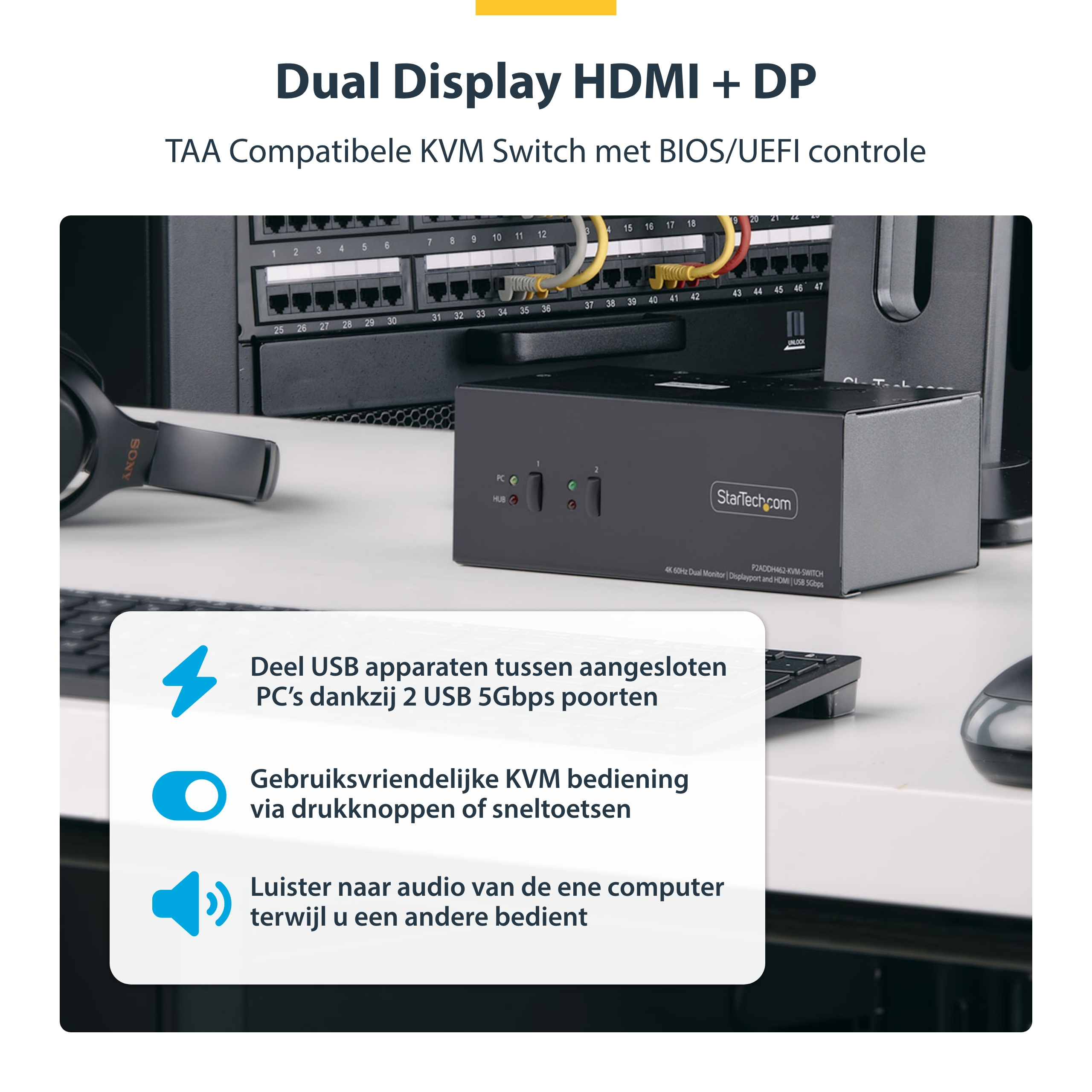 StarTech.com 2-Port Dual-Monitor DisplayPort en HDMI KVM Switch, 4K 60Hz, 1x HDMI & 1x DP Monitor, 2-Port USB Hub, 5Gbps, 2x USB HID Ports, TAA Compliant - Afbeelding 9