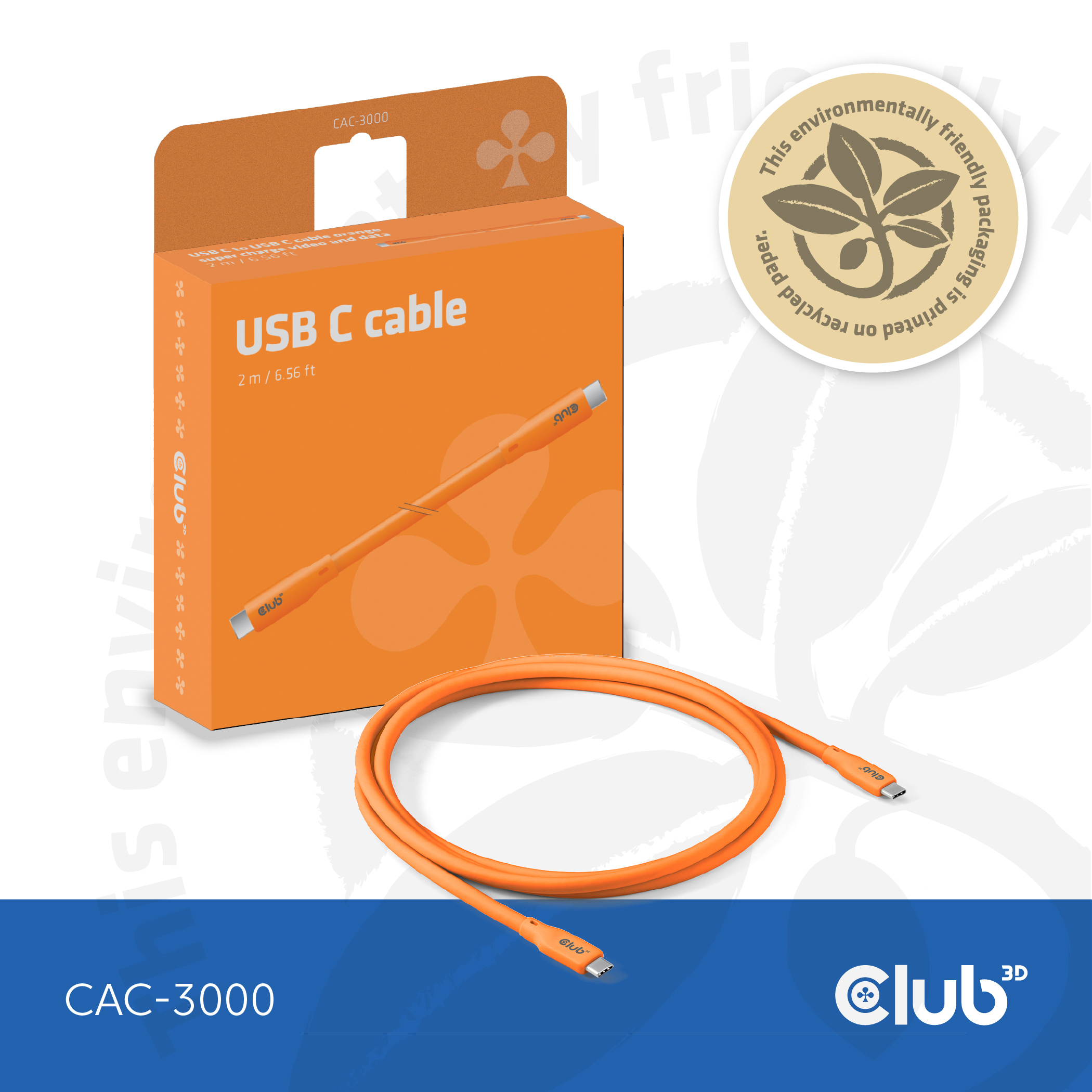 CLUB3D USB C oplaadkabel oranje siliconen & tangle-free - Afbeelding 9