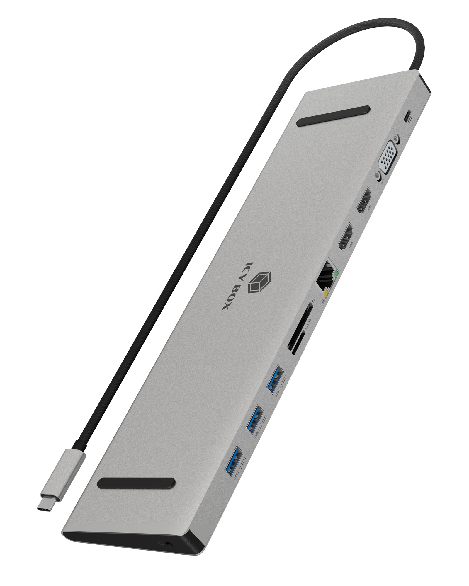 ICY BOX IB-DK2106a-CPD Bedraad USB 3.2 Gen 1 (3.1 Gen 1) Type-C Antraciet, Zwart