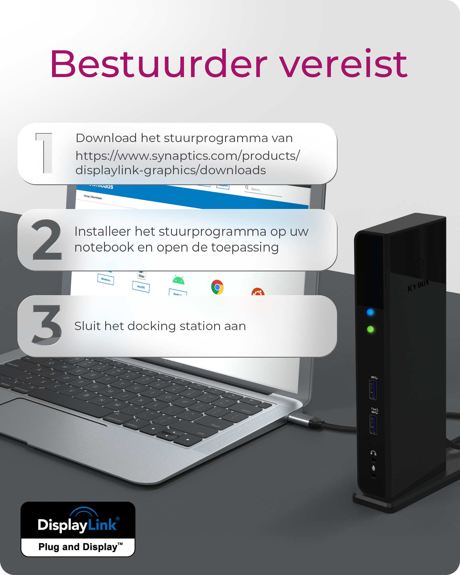 ICY BOX IB-DK2251AC Bedraad USB 3.2 Gen 2 (3.1 Gen 2) Type-A Zwart - Afbeelding 3