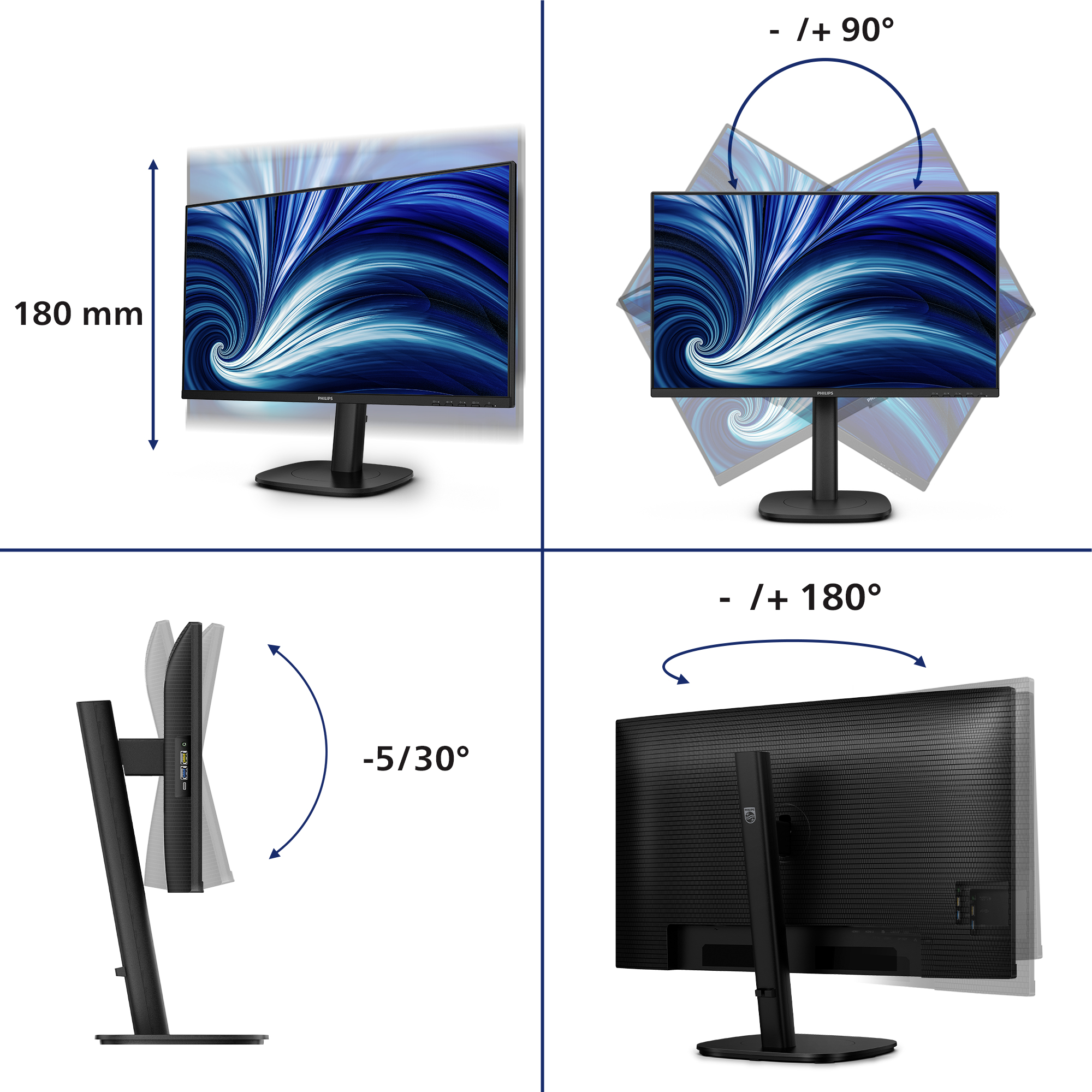 Philips 3000 series 24B2U3301D/00 computer monitor 61,2 cm (24.1") 1920 x 1200 Pixels WUXGA LCD Zwart - Afbeelding 6