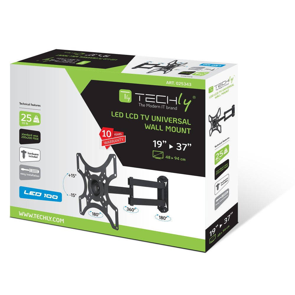 Techly ICA-LCD 2923B tv-bevestiging 94 cm (37") Zwart - Afbeelding 3