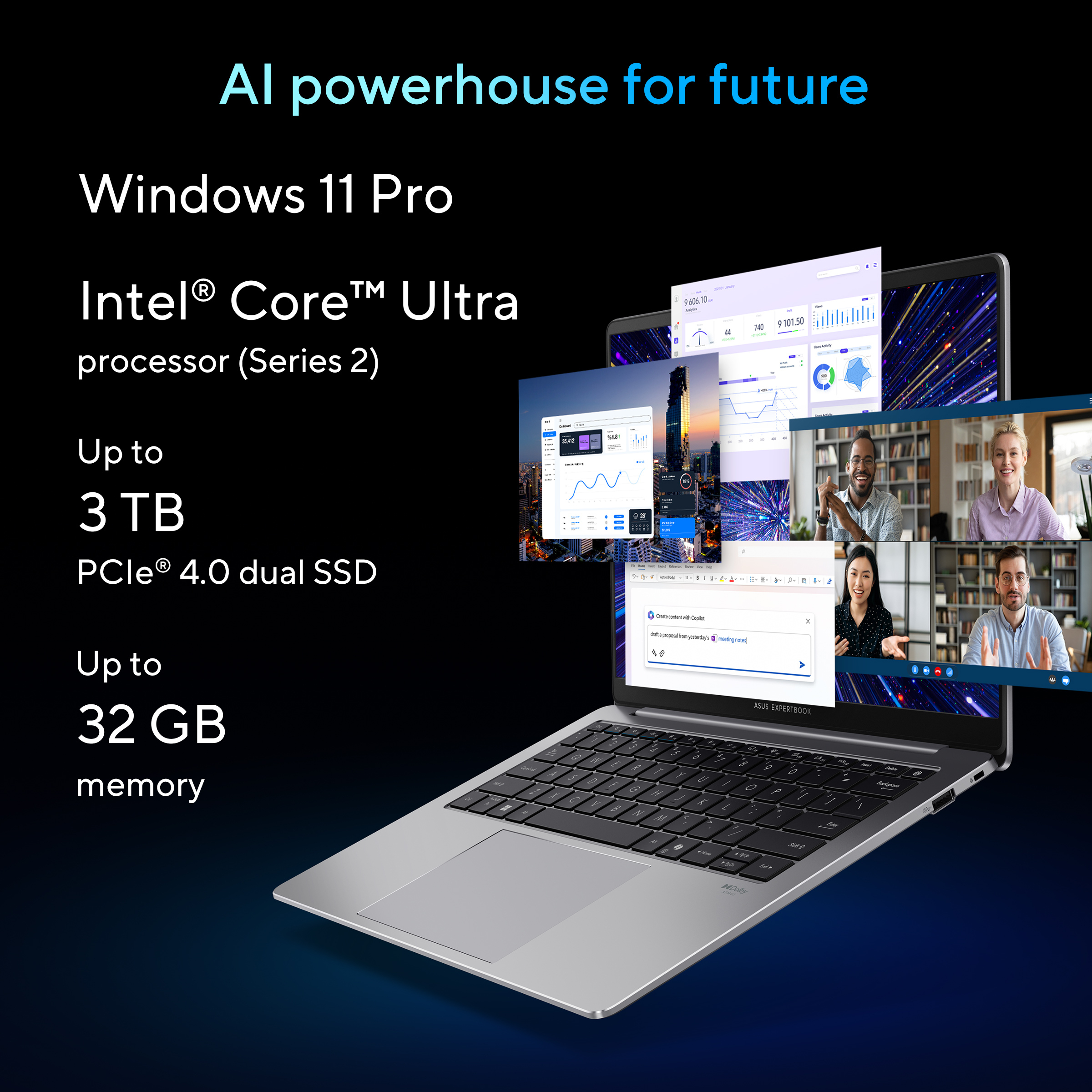 ASUS ExpertBook P5 P5405CSA-NZ0195X Intel Core Ultra 7 258V Laptop 35,6 cm (14") WQXGA 32 GB LPDDR5x-SDRAM 1 TB SSD Wi-Fi 6E (802.11ax) Windows 11 Pro US International Grijs - Afbeelding 17