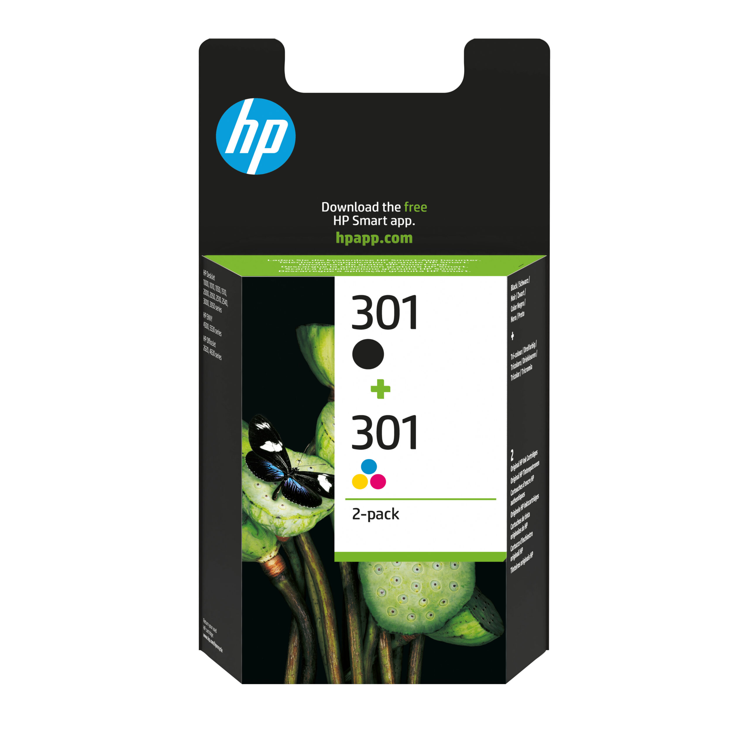 HP 301 originele zwarte/drie-kleuren inktcartridges, 2-pack - Afbeelding 2