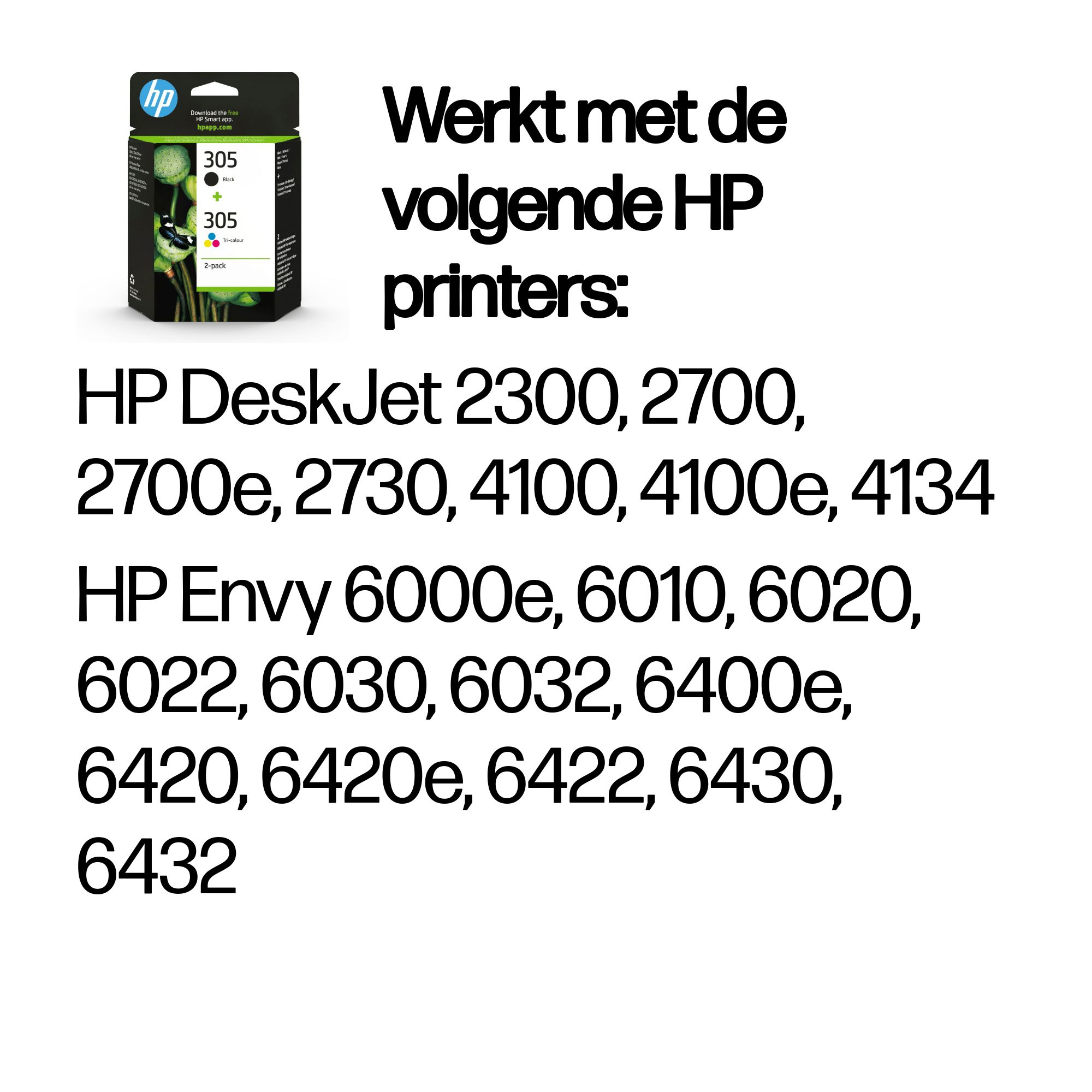 HP 305 originele drie-kleuren / zwarte inktcartridge, 2-pack - Afbeelding 3