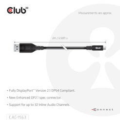 CLUB3D CAC-1563 USB-C® to DisplayPort™ 2.1 DP54 Bi-Directional Cable 8K120Hz 2m / 6.6ft - Afbeelding 7