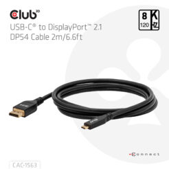 CLUB3D CAC-1563 USB-C® to DisplayPort™ 2.1 DP54 Bi-Directional Cable 8K120Hz 2m / 6.6ft - Afbeelding 4