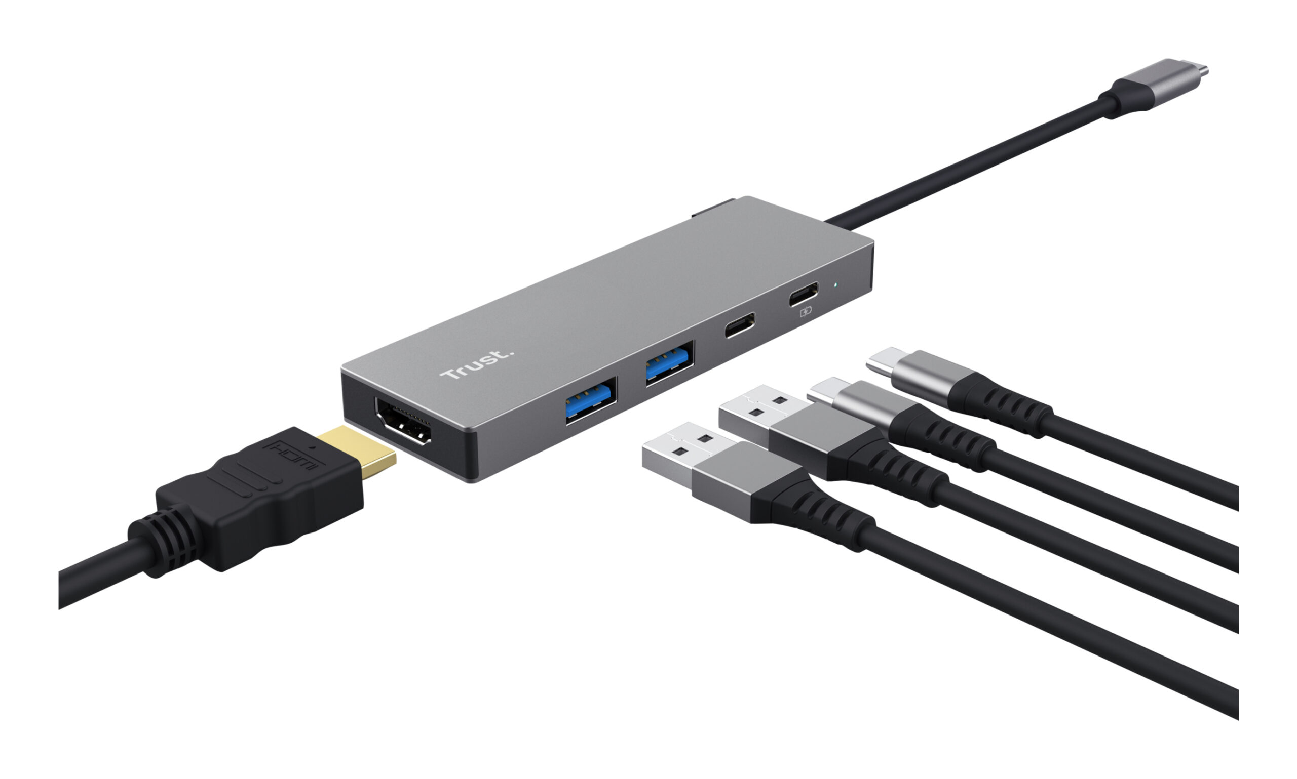 Trust Dalyx USB-C Hub - 4-poorts hub – USB-C aansluiting – 2x USB 3.2 en 2x USB 2.0 – Grijs - Afbeelding 3