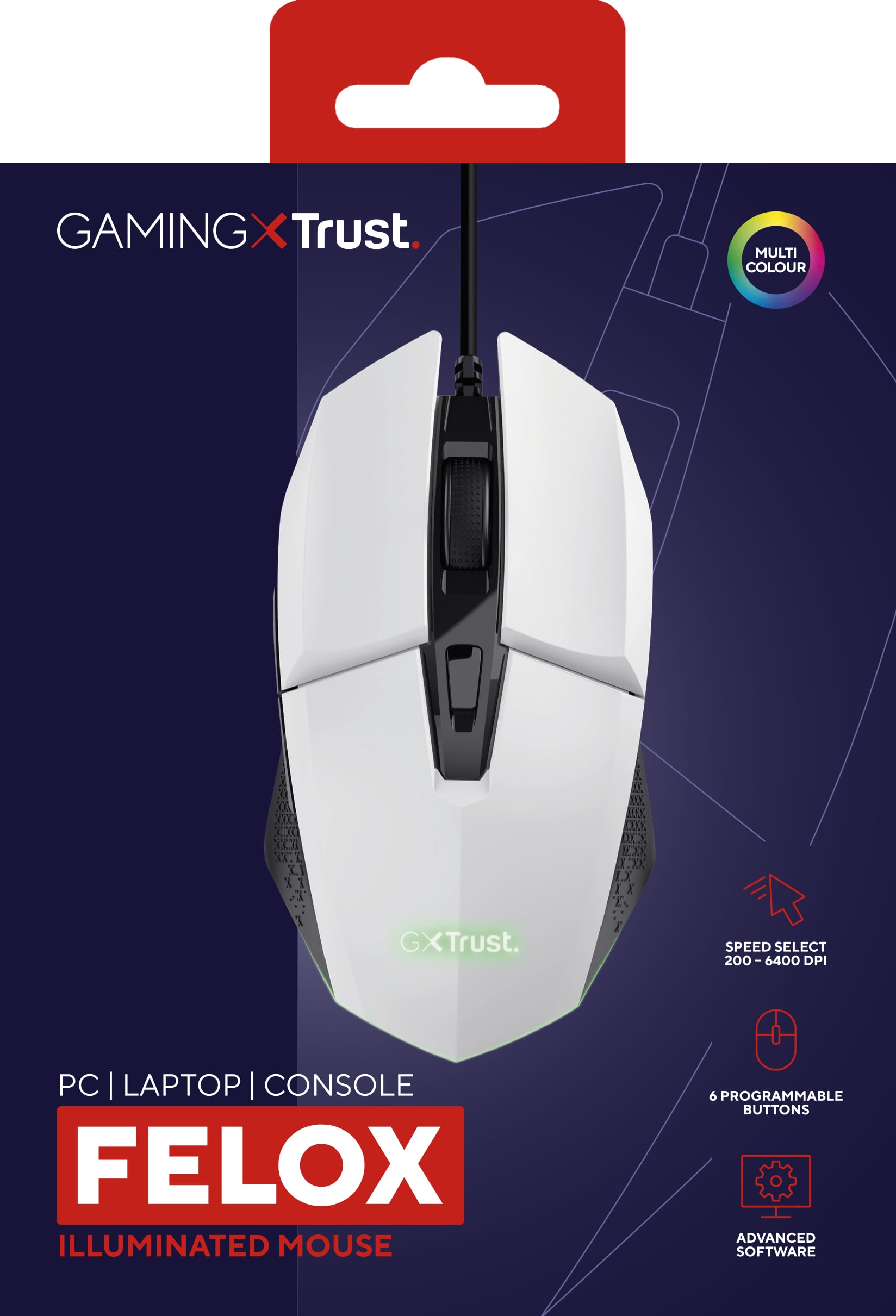 Trust GXT 109W Felox Gaming Muis - Bedrade gamingmuis – 6 programmeerbare knoppen – 6400 DPI – Wit - Afbeelding 8