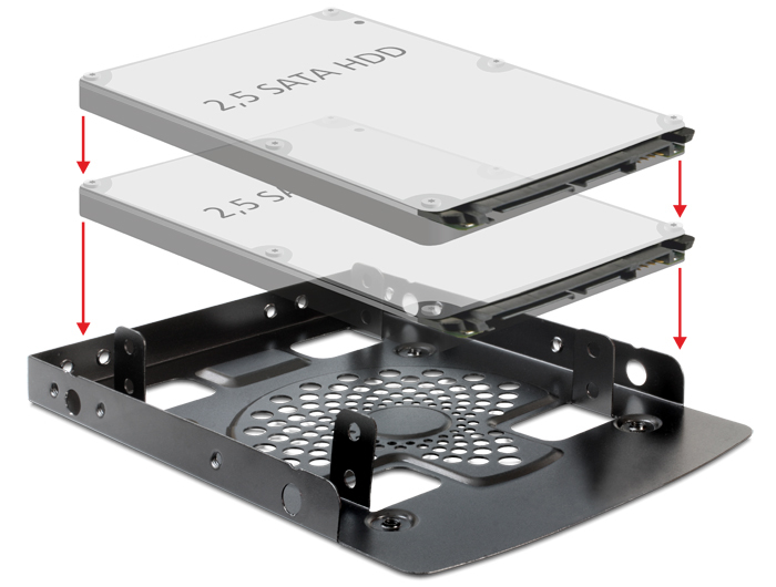 DELOCK inbouwset 3,5 voor 2x 2,5 HDDs Metall zwart