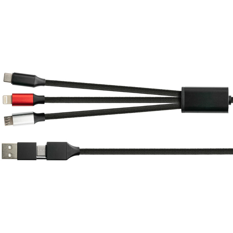 Python USB 6-in-1 oplaadkabel 3A Textilmantel zwart 1,2m