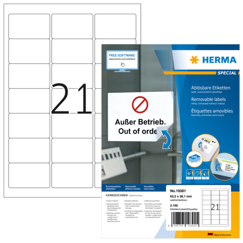 HERMA adres etiketten A4 weiß 63,5x38,1 mm 2100 St.