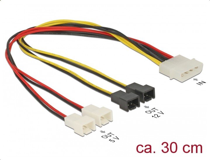 DELOCK Stroomkabel Molex 4Pin -> 4x 2Pin koeler St/St 0.30m
