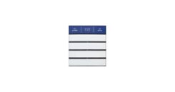 Four small bell buttons. blue function button. blank labeling insert made of special paper