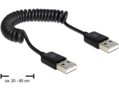 DELOCK USB Kabel A -> A St/St 0.20m-0.60m Spiral zwart