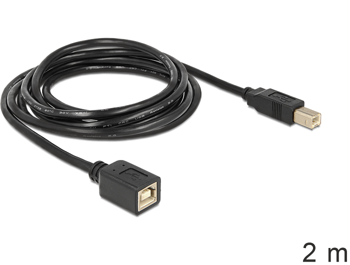 DELOCK USB Verl.B -> B St/Bu 2.00m zwart