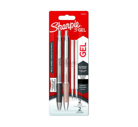 Sharpie Gelschreiber S-Gel 0,7mm 2er Set+2Minen Schwrz Metal Blister