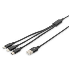 DIGITUS LAK 3in1 USBA+Lightning+MicroUSB->USBC 1m zwart