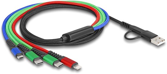 DELOCK USB oplaadkabel 4 in 1 USB-A + USB-C zu Lightning/Micro