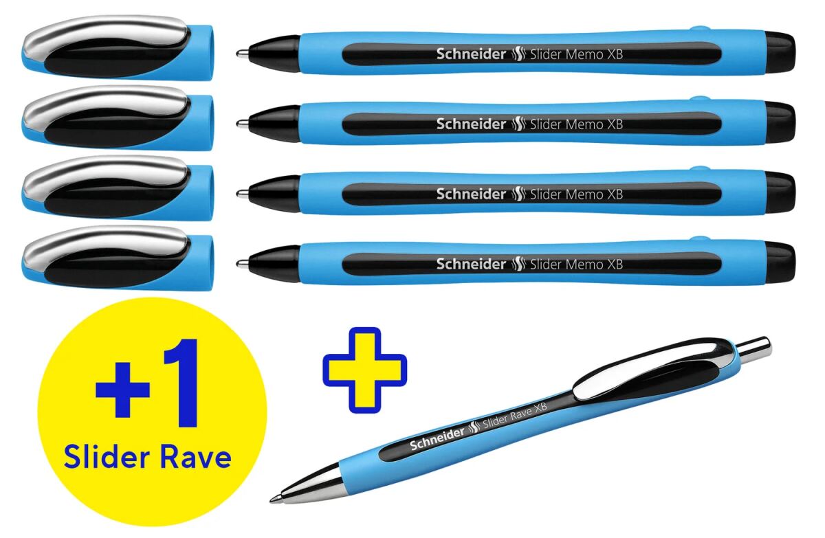 Schneider Kugelschreiber Memo + 1x Rave Schwarz Etui 4x