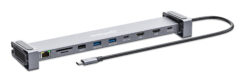 Manhattan USB-C dock/hub met kaartlezer en MST, poorten (7): Ethernet, HDMI (2× 4K@60Hz), USB-A (3×) en USB-C, met Power Delivery (PD) 100W - vereist een externe USB-C-lader (niet inbegrepen). USB-gevoed (geen externe voeding vereist) wanneer PD niet wordt gebruikt - Afbeelding 3