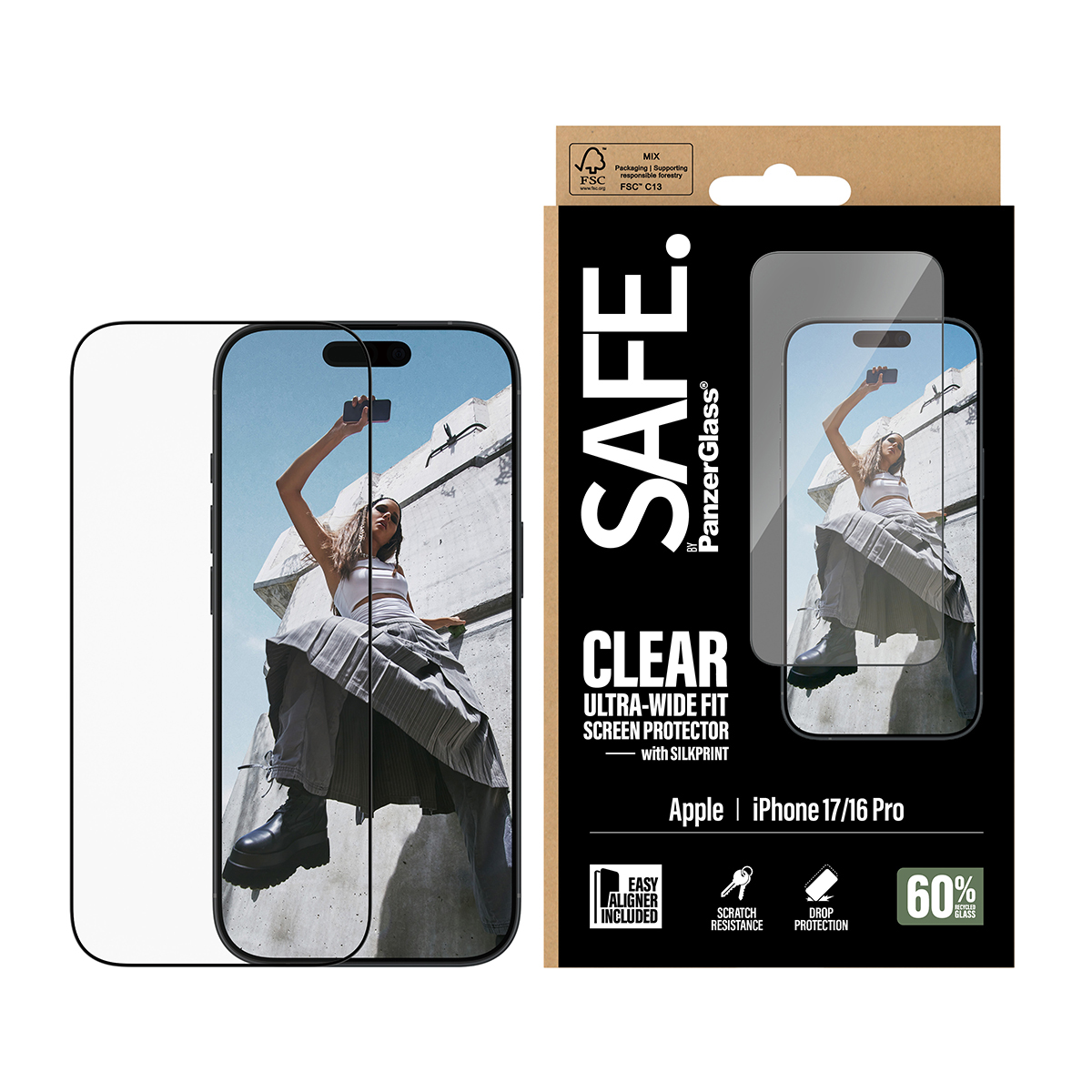 PanzerGlass SAFE. by ® Screen Protector w. Black Frame iPhone 17 | 16 Pro | Ultra-Wide Fit w. EasyAligner Doorzichtige schermbeschermer Apple 1 stuk(s) - Afbeelding 3