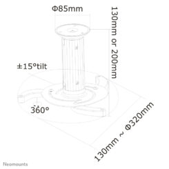 Neomounts BEAMER-C80WHITE Beamer plafondbeugel - h 13-20 cm - full motion - Afbeelding 12