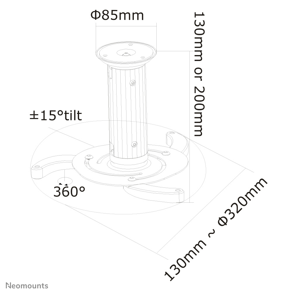 Neomounts BEAMER-C80WHITE Beamer plafondbeugel - h 13-20 cm - full motion - Afbeelding 12