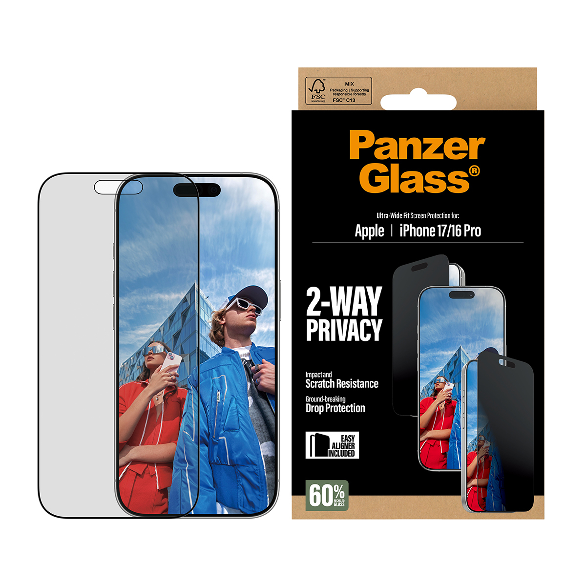 PanzerGlass ® 2-Way Privacy Screen Protector iPhone 17 | iPhone 16 Pro | Ultra-Wide Fit w. EasyAligner Doorzichtige schermbeschermer Apple 1 stuk(s) - Afbeelding 3