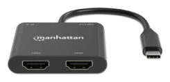 Manhattan USB-C naar dual HDMI & USB-A adapter, Dubbele 4K@30Hz of enkele 4K@60Hz, USB-A 480 Mbps (USB 2.0), Power Delivery 100W doorvoer, kabel 15 cm, zwart, 3 jaar garantie - Afbeelding 7