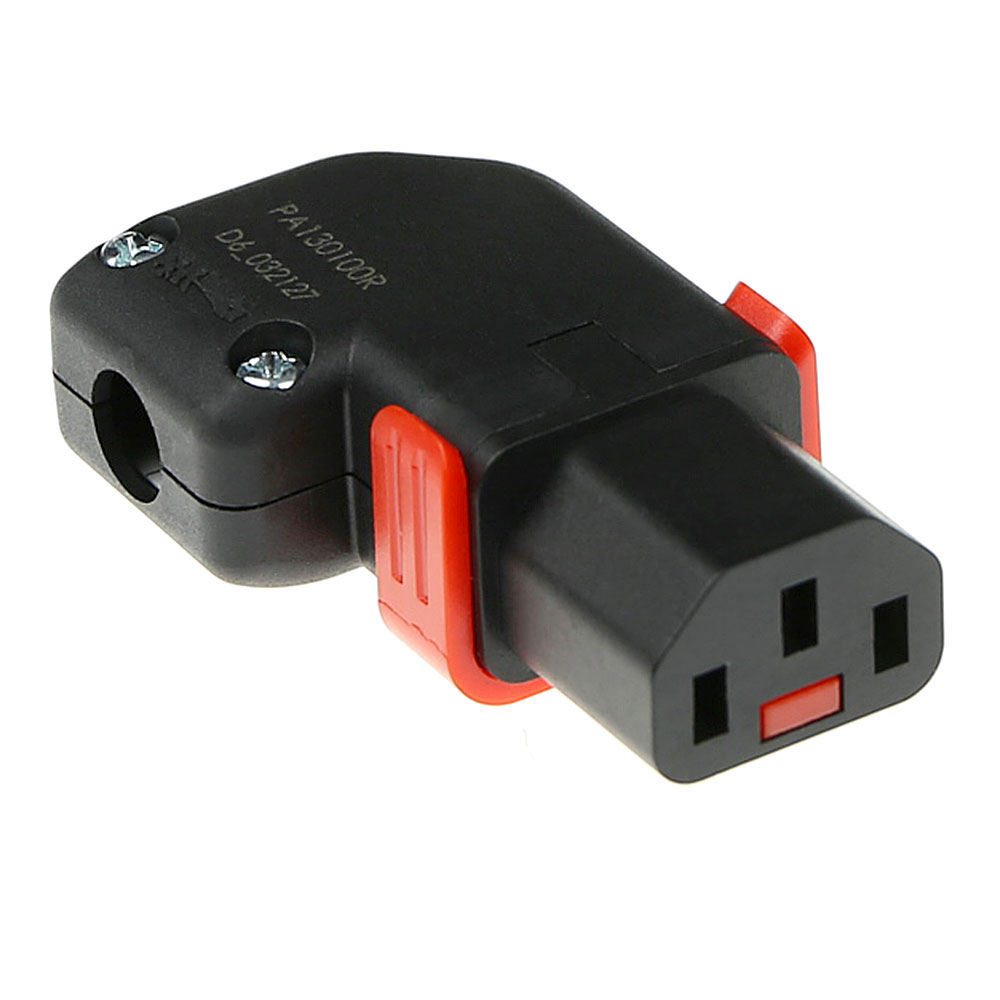 ACT C13 IEC Lock+ herbedraadbaar links of rechts haakse connector zwart, PA130100RBK