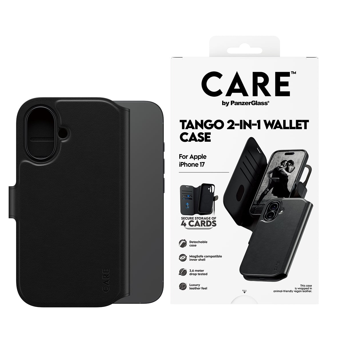 PanzerGlass CARE™ by ® Tango 2-in-1 Wallet Case w. MagSafe iPhone 17 mobiele telefoon behuizingen Hoes Zwart - Afbeelding 3