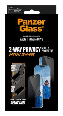 PanzerGlass ® 2-Way Privacy Screen Protector iPhone 17 Pro | Ultra-Wide Fit w. Fastfit in-a-box Doorzichtige schermbeschermer Apple 1 stuk(s) - Afbeelding 4