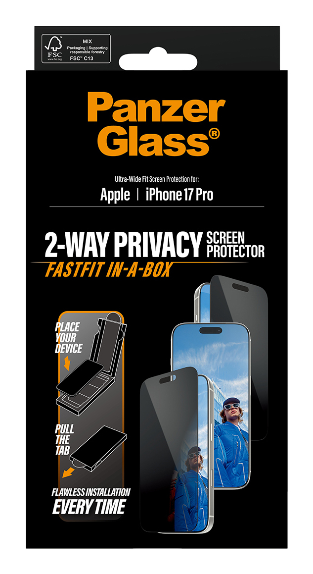 PanzerGlass ® 2-Way Privacy Screen Protector iPhone 17 Pro | Ultra-Wide Fit w. Fastfit in-a-box Doorzichtige schermbeschermer Apple 1 stuk(s) - Afbeelding 4