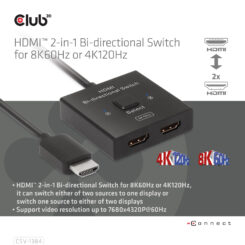 CLUB3D HDMI 2-in-1 Bi-directional Switch for 8K60Hz or 4K120Hz - Afbeelding 7