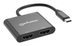 Manhattan USB-C naar dual HDMI & USB-A adapter, Dubbele 4K@30Hz of enkele 4K@60Hz, USB-A 480 Mbps (USB 2.0), Power Delivery 100W doorvoer, kabel 15 cm, zwart, 3 jaar garantie - Afbeelding 5