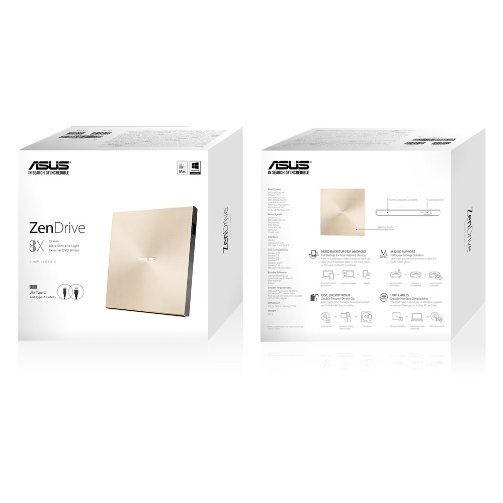 ASUS ZenDrive U9M optisch schijfstation DVD±RW Goud - Afbeelding 7