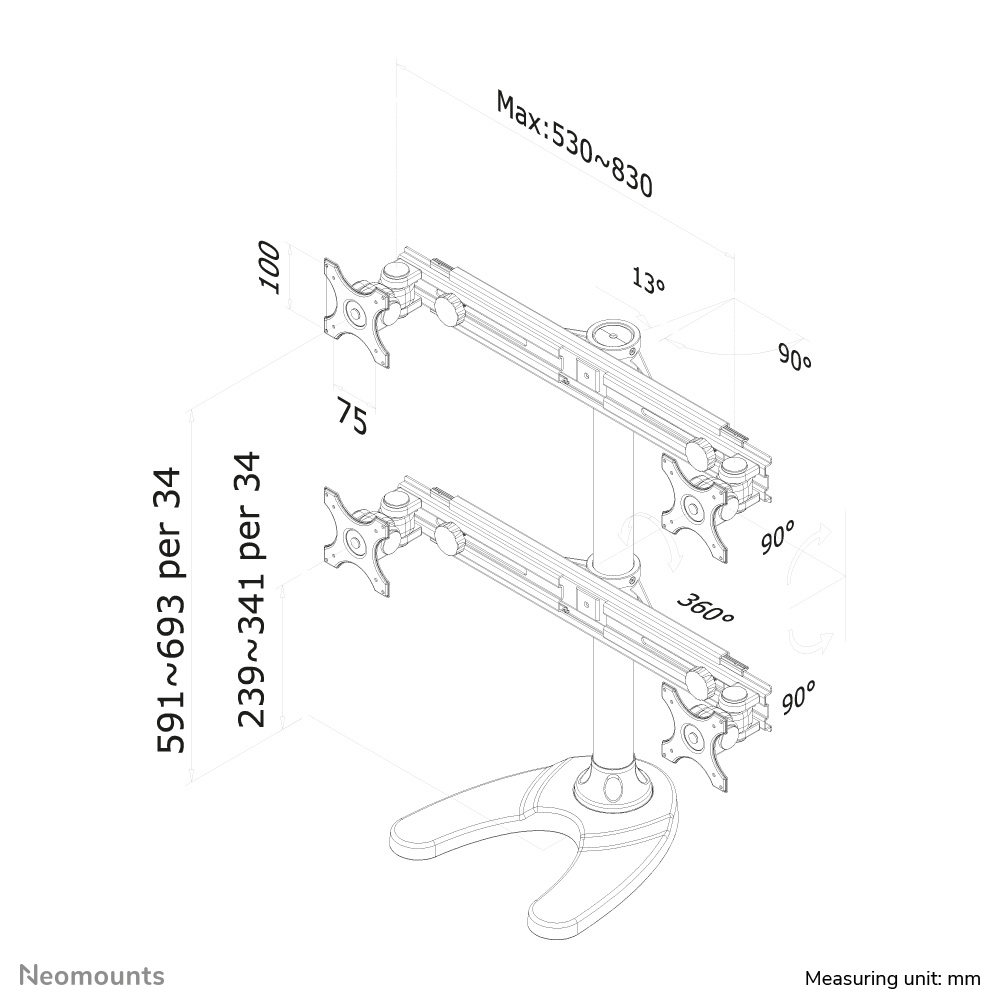 Neomounts FPMA-D700DD4 Monitorstandaard 19-30" - Afbeelding 7