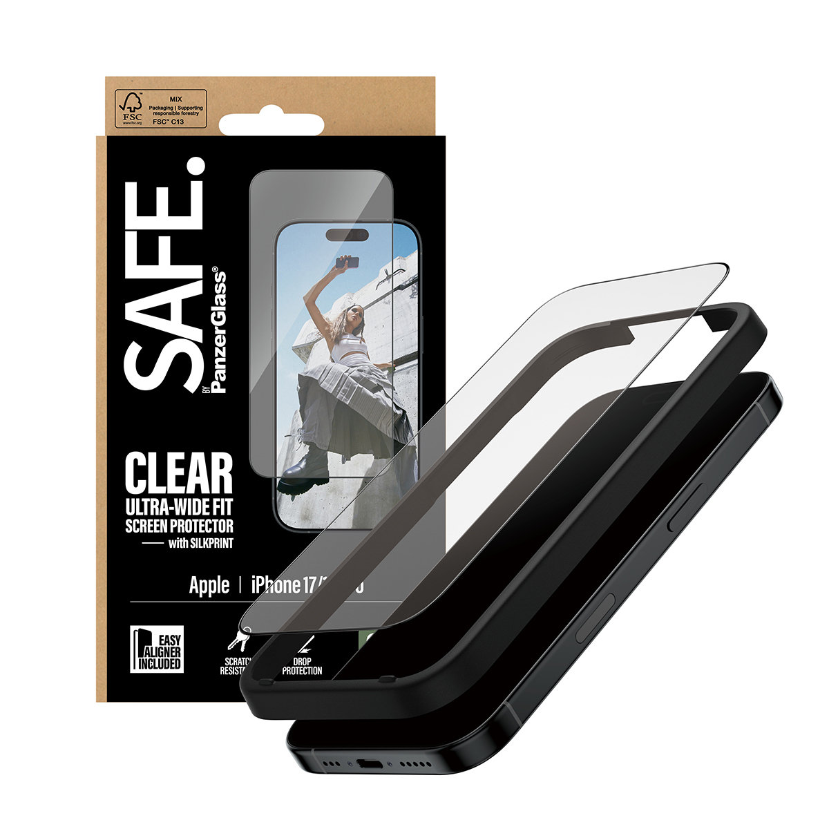 PanzerGlass SAFE. by ® Screen Protector w. Black Frame iPhone 17 | 16 Pro | Ultra-Wide Fit w. EasyAligner Doorzichtige schermbeschermer Apple 1 stuk(s) - Afbeelding 6