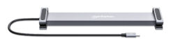 Manhattan USB-C dock/hub met kaartlezer en MST, poorten (7): Ethernet, HDMI (2× 4K@60Hz), USB-A (3×) en USB-C, met Power Delivery (PD) 100W - vereist een externe USB-C-lader (niet inbegrepen). USB-gevoed (geen externe voeding vereist) wanneer PD niet wordt gebruikt - Afbeelding 4