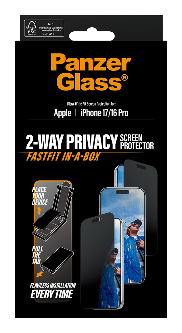PanzerGlass ® 2-Way Privacy Screen Protector iPhone 17 | iPhone 16 Pro | Ultra-Wide Fit w. Fastfit in-a-box Doorzichtige schermbeschermer Apple 1 stuk(s) - Afbeelding 4