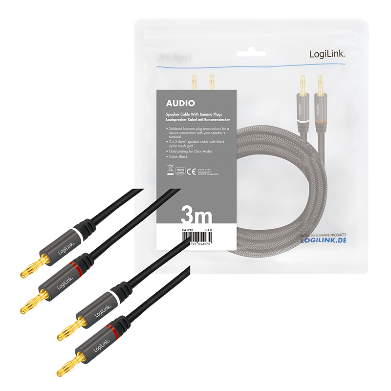 LogiLink CA1210 audio kabel 3 m 2 x Banaan Zwart - Afbeelding 6