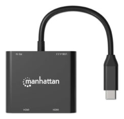 Manhattan USB-C naar dual HDMI & USB-A adapter, Dubbele 4K@30Hz of enkele 4K@60Hz, USB-A 480 Mbps (USB 2.0), Power Delivery 100W doorvoer, kabel 15 cm, zwart, 3 jaar garantie - Afbeelding 10