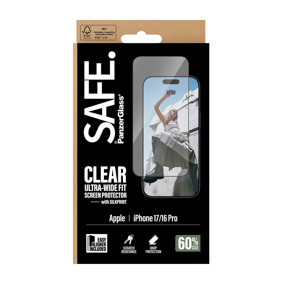 PanzerGlass SAFE. by ® Screen Protector w. Black Frame iPhone 17 | 16 Pro | Ultra-Wide Fit w. EasyAligner Doorzichtige schermbeschermer Apple 1 stuk(s) - Afbeelding 4