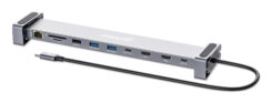Manhattan USB-C dock/hub met kaartlezer en MST, poorten (7): Ethernet, HDMI (2× 4K@60Hz), USB-A (3×) en USB-C, met Power Delivery (PD) 100W - vereist een externe USB-C-lader (niet inbegrepen). USB-gevoed (geen externe voeding vereist) wanneer PD niet wordt gebruikt - Afbeelding 2