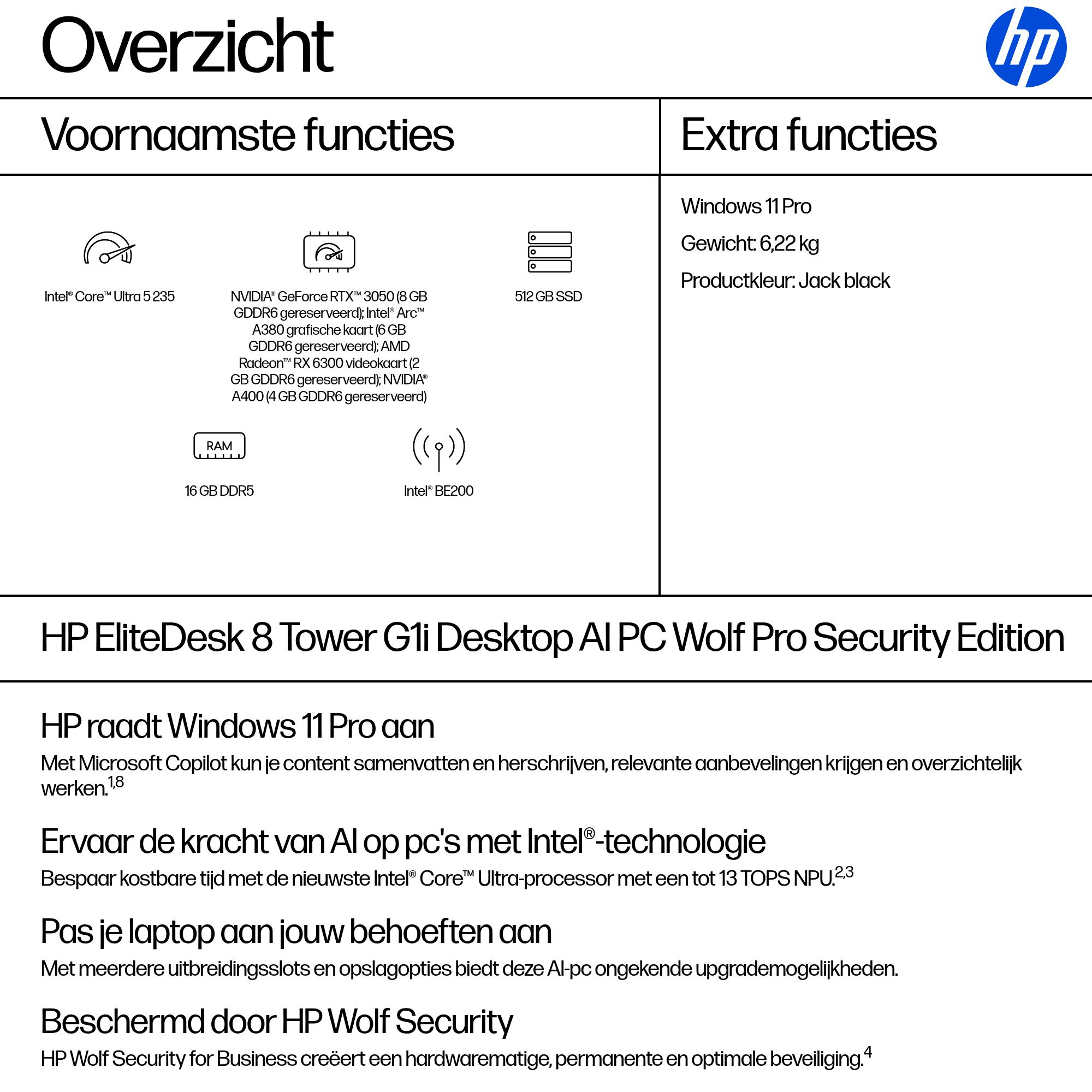 HP EliteDesk 8 G1i TWR U5-235 16/2 W11P Intel Core Ultra 5 16 GB DDR5-SDRAM 512 GB SSD Windows 11 Pro Tower PC AI PC Zwart - Afbeelding 11